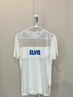 Dondup White Short-Sleeve Mesh T-Shirt with Blue ELVIS Graphic